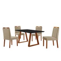 Conjunto Sala de Jantar Mesa Viena Madeira Maciça 120x90cm Tampo Retângular Vidro Preto com 4 Cadeiras Ágata com Puxador Móveis Minas