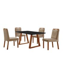 Conjunto Sala de Jantar Mesa Viena Madeira Maciça 120x90cm Tampo Retângular Vidro Preto com 4 Cadeiras Maia com Puxador Móveis Minas