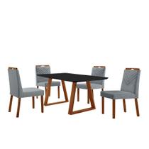 Conjunto Sala de Jantar Mesa Viena Madeira Maciça 120x90cm Tampo Retângular Vidro Preto com 4 Cadeiras Maia com Puxador Móveis Minas