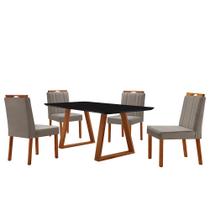 Conjunto Sala de Jantar Mesa Viena Madeira Maciça 140x80cm Tampo Retângular Vidro Preto com 4 Cadeiras Ágata com Puxador Móveis Minas