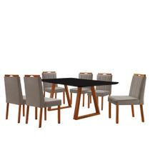 Conjunto Sala de Jantar Mesa Viena Madeira Maciça 160x90cm Tampo Retângular Vidro Preto com 6 Cadeiras Ágata com Puxador Móveis Minas Conjunto Sala de Jantar Mesa Viena Madeira Maciça 160x90cm Tampo Retângular Vidro Preto com 6 Cadeiras Ágata com Puxador Móveis Minas