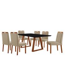 Conjunto Sala de Jantar Mesa Viena Madeira Maciça 160x90cm Tampo Retângular Vidro Preto com 6 Cadeiras Ágata com Puxador Móveis Minas Conjunto Sala de Jantar Mesa Viena Madeira Maciça 160x90cm Tampo Retângular Vidro Preto com 6 Cadeiras Ágata com Puxador Móveis Minas