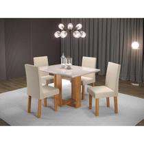 Conjunto Sala de Jantar Mesa Ville Tampo Vidro/MDF com 4 Cadeiras Venus Bege/Mel/Off White Conjunto Sala de Jantar Mesa Ville Tampo Vidro/MDF com 4 Cadeiras Venus Bege/Mel/Off White