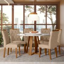 Conjunto Sala de Jantar Mesa Vitoria 1,35 com Tampo Giratório e 6 Cadeiras Sarah Ypê/Off White/Ln05 - New Ceval Conjunto Sala de Jantar Mesa Vitoria 1,35 com Tampo Giratório e 6 Cadeiras Sarah Ypê/Off White/Ln05 - New Ceval