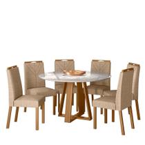 Conjunto Sala de Jantar Mesa Vitoria 135X135 6 Cadeiras Anitta Ype/Off White/Linho Palha