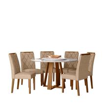 Conjunto Sala de Jantar Mesa Vitoria 135X135 6 Cadeiras Sarah Ype/Off/Linho Areia Conjunto Sala de Jantar Mesa Vitoria 135X135 6 Cadeiras Sarah Ype/Off/Linho Areia