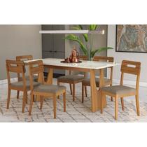 Conjunto Sala de Jantar Mila Premium Madeira Maciça c/ Tampo Madeirado c/ Vidro 180x90cm e 6 Cadeiras Lila Carvalho/Off White - Boucle Bege Fendi-Kapp Conjunto Sala de Jantar Mila Premium Madeira Maciça c/ Tampo Madeirado c/ Vidro 180x90cm e 6 Cadeiras Lila Carvalho/Off White - Boucle Bege Fendi-Kapp