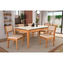 Conjunto Sala de Jantar Mira Premium Madeira Maciça c/ Tampo Madeirado c/ Vidro 200x100cm e 6 Cadeiras Alice Carvalho/Off White - Linho Bege Argila-Ka Conjunto Sala de Jantar Mira Premium Madeira Maciça c/ Tampo Madeirado c/ Vidro 200x100cm e 6 Cadeiras Alice Carvalho/Off White - Linho Bege Argila-Ka