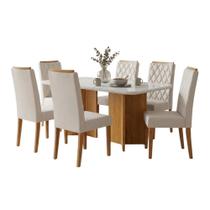 Conjunto Sala de Jantar Montreal 6 Lugares Mesa 160cm Tampo em MDF com Vidro e Cadeiras Bele Bege