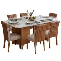 Conjunto Sala de Jantar Montreal 6 Lugares Tampo em MDF com Vidro Bege Mesa 160cm Viero Móveis Conjunto Sala de Jantar Montreal 6 Lugares Tampo em MDF com Vidro Bege Mesa 160cm Viero Móveis