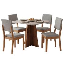 Conjunto Sala de Jantar Moove 4 Lugares Tampo em MDF Cadeiras Estofadas Madeirado e Cinza 0,90m Conjunto Sala de Jantar Moove 4 Lugares Tampo em MDF Cadeiras Estofadas Madeirado e Cinza 0,90m