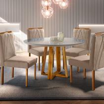 Conjunto Sala de Jantar Natalle 4 Lugares Mesa Redonda 1,0m e 4 Cadeiras Madeira Maciça Móveis Mundial