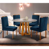 Conjunto Sala de Jantar Natalle 4 Lugares Mesa Redonda 1,2m e 4 Cadeiras Madeira Maciça Móveis Mundial