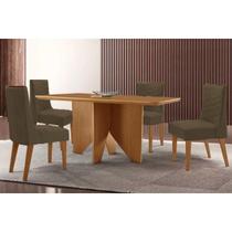 Conjunto Sala de Jantar Nevada c/ Tampo Madeirado Canto Curvo 120x80cm e 4 Cadeiras Maldivas Madeira Maciça Naturale - Capuccino/Corano Capuccino-Rufa Conjunto Sala de Jantar Nevada c/ Tampo Madeirado Canto Curvo 120x80cm e 4 Cadeiras Maldivas Madeira Maciça Naturale - Capuccino/Corano Capuccino-Rufa