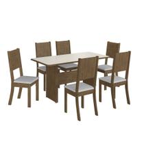Conjunto Sala de Jantar New Charm - Mesa Retangular 6 Cadeiras Estofadas Linho - Indekes Conjunto Sala de Jantar New Charm - Mesa Retangular 6 Cadeiras Estofadas Linho - Indekes