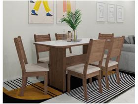 Conjunto Sala de Jantar New Charm - Mesa Retangular 6 Cadeiras Estofadas Linho - Indekes Conjunto Sala de Jantar New Charm - Mesa Retangular 6 Cadeiras Estofadas Linho - Indekes