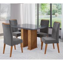 Conjunto Sala de Jantar Ophelia Mesa 120x90cm Tampo com Vidro e 4 Cadeiras Flora Mel/Grafite/Cinza- Casa Giulia