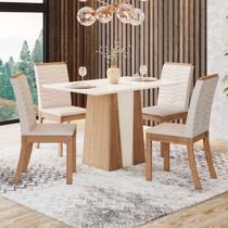 Conjunto Sala de Jantar Orus 120 Cm Canto Reto 4 Cadeiras Nature/Off White e Linho