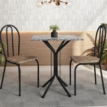 Conjunto Sala de Jantar para Cozinha Mesa Tampo Granito Quadrada e 2 Cadeiras Juliete Yescasa Preto/Craqueado/Rattan/Ocre