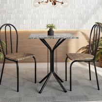 Conjunto Sala de Jantar para Cozinha Mesa Tampo Granito Quadrada e 2 Cadeiras Juliete Yescasa Preto/Ocre