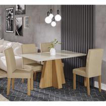 Conjunto Sala de Jantar Patricia 130X80 Tampo em Vidro/MDF 4 Cadeiras Maia Cimol Nature/Off White/Gengibre