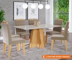 Conjunto Sala De Jantar Patricia 160X80 Tampo MDF/Vidro 6 Cadeiras Paola Cimol Nature/Offwhite/Joli
