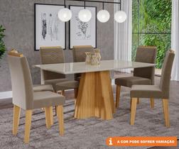 Conjunto Sala De Jantar Patricia 160X80 Tampo MDF/Vidro 6 Cadeiras Tais Cimol Nature/Offwhite/Joli