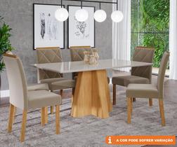 Conjunto Sala De Jantar Patricia 160X80 Tampo MDF/Vidro 6Cadeiras Fernanda Cimol Nature/Off White/Madeira/Joli