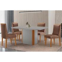 Conjunto Sala de Jantar Pietá c/ Tampo Madeirado c/ Vidro Canto Curvo 120x80cm e 4 Cadeiras Dakota Madeira Maciça Naturale/Off White - Corano Capuccin Conjunto Sala de Jantar Pietá c/ Tampo Madeirado c/ Vidro Canto Curvo 120x80cm e 4 Cadeiras Dakota Madeira Maciça Naturale/Off White - Corano Capuccin