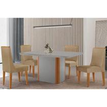 Conjunto Sala de Jantar Pietá c/ Tampo Madeirado c/ Vidro Canto Curvo 120x80cm e 4 Cadeiras Dakota Madeira Maciça Naturale/Off White - Linho Bege-Rufa Conjunto Sala de Jantar Pietá c/ Tampo Madeirado c/ Vidro Canto Curvo 120x80cm e 4 Cadeiras Dakota Madeira Maciça Naturale/Off White - Linho Bege-Rufa