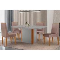 Conjunto Sala de Jantar Pietá c/ Tampo Madeirado c/ Vidro Canto Curvo 120x80cm e 4 Cadeiras Dakota Madeira Maciça Naturale/Off White - Linho Capuccino Conjunto Sala de Jantar Pietá c/ Tampo Madeirado c/ Vidro Canto Curvo 120x80cm e 4 Cadeiras Dakota Madeira Maciça Naturale/Off White - Linho Capuccino