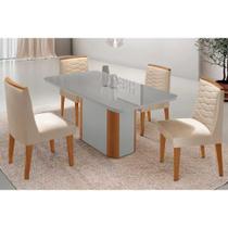 Conjunto Sala de Jantar Pietá c/ Tampo Madeirado c/ Vidro Canto Curvo 120x80cm e 4 Cadeiras Maldivas Madeira Maciça Naturale/Off White - Capuccino/Sue Conjunto Sala de Jantar Pietá c/ Tampo Madeirado c/ Vidro Canto Curvo 120x80cm e 4 Cadeiras Maldivas Madeira Maciça Naturale/Off White - Capuccino/Sue