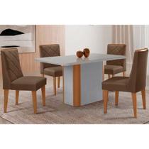 Conjunto Sala de Jantar Pietá c/ Tampo Madeirado c/ Vidro Canto Curvo 120x80cm e 4 Cadeiras Pietá Madeira Maciça Naturale/Off White - Capuccino/Suede Conjunto Sala de Jantar Pietá c/ Tampo Madeirado c/ Vidro Canto Curvo 120x80cm e 4 Cadeiras Pietá Madeira Maciça Naturale/Off White - Capuccino/Suede