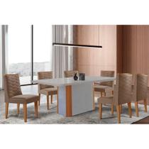 Conjunto Sala de Jantar Pietá c/ Tampo Madeirado c/ Vidro Canto Curvo 180x90cm e 6 Cadeiras Maldivas Madeira Maciça Naturale/Off White - Capuccino/Sue Conjunto Sala de Jantar Pietá c/ Tampo Madeirado c/ Vidro Canto Curvo 180x90cm e 6 Cadeiras Maldivas Madeira Maciça Naturale/Off White - Capuccino/Sue