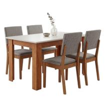 Conjunto Sala de Jantar Place Mesa 1,10M 4 Cadeiras Linda Tampo MDP Off White e Cinza Viero Móveis