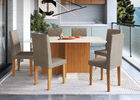 Conjunto sala de jantar predilleta florida 170cm com 6 cadeiras freijo off assento cacau