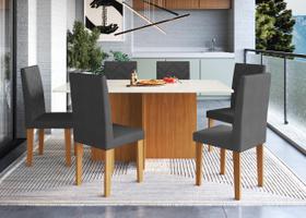 Conjunto sala de jantar predilleta florida 170cm com 6 cadeiras freijo off assento grafite