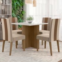 Conjunto Sala de Jantar Quadrada Mesa Helo com Vidro 90cm e 04 Cadeiras Linea Carvalho/Off White - Poliman