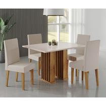 Conjunto Sala de Jantar Quebec Mesa 120x80com Tampo Sem Vidro e 4 Cadeiras Venus Mel/Blonde/Pastel - Casa Giulia