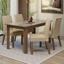 Conjunto Sala de Jantar Ravena Mesa Tampo de Vidro 4 Cadeiras Rustic/Crema/Suede Imperial Madesa Conjunto Sala de Jantar Ravena Mesa Tampo de Vidro 4 Cadeiras Rustic/Crema/Suede Imperial Madesa
