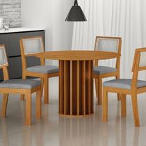 Conjunto Sala de Jantar Redonda MDF com 4 Cadeiras Flora Marrom/Cinamomo/Cinza