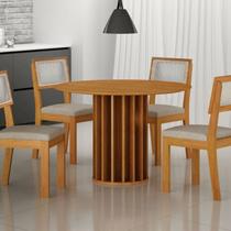 Conjunto Sala de Jantar Redonda Mdf com 4 Cadeiras Flora Marrom Cinamomo/Palha