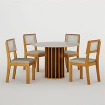 Conjunto Sala de Jantar Redonda Vidro Mdf com 4 Cadeiras Flora Conjunto Sala de Jantar Redonda Vidro Mdf com 4 Cadeiras Flora