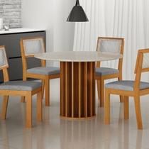 Conjunto Sala de Jantar Redonda Vidro MDF com 4 Cadeiras Flora Marrom/Cinamomo/Cinza