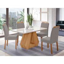 Conjunto Sala de Jantar Retangular 4 Lugares Mesa Tampo de Vidro 130 cm Agata Cadeiras Estofadas Paola Cimol Nature/Off White/Madeira/Joli
