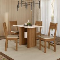 Conjunto Sala de Jantar Retangular Mesa Milano 108cm com 4 Cadeiras Bege/Carvalho/Off White Conjunto Sala de Jantar Retangular Mesa Milano 108cm com 4 Cadeiras Bege/Carvalho/Off White