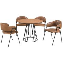 Conjunto Sala de Jantar Rubi Cinamono 1,20M com 4 Cadeiras Veneza no Couro Caramelo Conjunto Sala de Jantar Rubi Cinamono 1,20M com 4 Cadeiras Veneza no Couro Caramelo