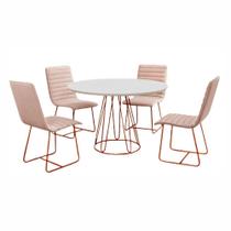 Conjunto Sala de Jantar Rubi Off White 1,20 M com 4 Cadeiras Estrutura Metal Cobre