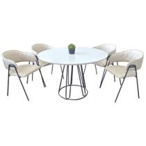 Conjunto Sala de Jantar Rubi Off White 1,20 M com 4 Cadeiras Veneza em Metal Preto Conjunto Sala de Jantar Rubi Off White 1,20 M com 4 Cadeiras Veneza em Metal Preto