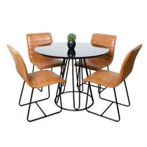 Conjunto Sala de Jantar Rubi Preto com 4 Cadeiras Cristal Couro Caramelo Base Preto Conjunto Sala de Jantar Rubi Preto com 4 Cadeiras Cristal Couro Caramelo Base Preto